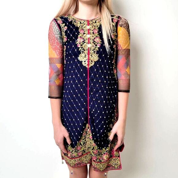 Vintage 1970's Zello Club Sheer Black Tabard Tunic Dress - Picture 2 of 8